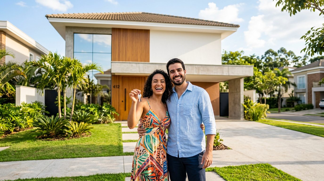 Casal na frente da casa nova
